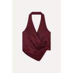Mudo Kadın Bordo Kruvaze Görünümlü Halter Yaka Bluz