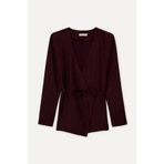 Mudo Kadın Bordo Loose Fit Bağlamalı V Yaka Uzun Kollu Bluz