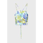 Mudo Kadın Mavi Floral Baskılı Bağlamalı Crop Bluz