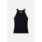 Mudo Kadın Siyah Fitted Kolsuz Çapraz Yaka Triko Bluz