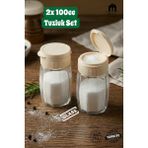 Muf Home 2'li Premium Çokgen Tuzluk Cam Baharatlık Takımı - Pratik Kapaklı Tuzluk Bpa Free 2x 100ML - Ekru