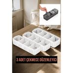 MUF HOME 3 ADET 4 Gözlü Ayarlanabilir Organizer Çok Amaçlı Dolap Içi Düzenleyici Çekmece Düzenleyici