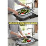 MUF HOME Akordiyon Kesim Panosu - Katlanabilir Kesme Doğrama Tahtası - Süzgeçli Badya Karavan & Kamp
