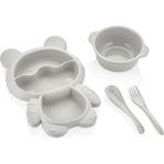 Muf Home Ayıcık Şekilli 3 Bölmeli 4 Parça Çocuk Bebek Mama Tabağı + Çorba Kasesi-Çatal Kaşıklı Beslenme Kabı - Beyaz