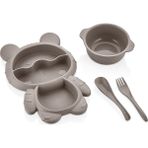 Muf Home Ayıcık Şekilli 3 Bölmeli 4 Parça Çocuk Bebek Mama Tabağı + Çorba Kasesi-Çatal Kaşıklı Beslenme Kabı - Kahverengi