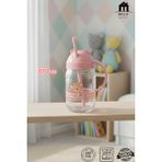 Muf Home Bebek ve Çocuklara Özel Pipetli Kulplu Bardak Matara Suluk 370ML Cam Sütlük - Sevimli Ayıcıklı Tasarım - Sağlıklı & Güvenli - Pembe