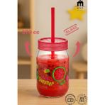 Muf Home Desenli Pipetli Cam Bardak | Çocuklar Için Bpa Içermez Smoothie Süt Meyve Suyu Bardağı 370CC - Kırmızı