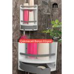 MUF HOME QLUX IDEAS Çekmeceli Banyo Köşe Rafı Organizeri - Duvara Monte Paslanmaz Şampuanlık Lif Askılı