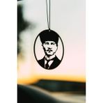 Mufamet Atatürk Tasarımlı Araba Dikiz Aynası Süsü - Paslanmaz Çelik, Tüm Araçlarla Uyumlu, Mat Siyah Elektrostatik Boya ile Şık Tasarım