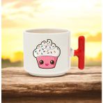 Muffin Tasarımlı Kırmızı T Kulplu Seramik Baskılı Kupa Bardak 250 ml - 010 - Beyaz