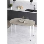 Mufian Concept İskandinav Modern Oval 60x90 CM Beyaz Metal Ayaklı Traverten Mutfak-Yemek-Balkon-Çalışma Masası MELİNDA