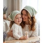 Mufin Collection Anne Kız Kombin Üçgen Muslin Bandana | Dantelli – Pamuklu Kumaş - Yeşil