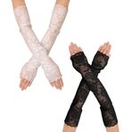 MUGANYI UV Korumalı Dantel Uzun Eldiven - Kadın Çiçekli Tül Kol Uzunluğu Kollar 2 Çift 47 cm/18,5 inç, Siyah, Tek Beden