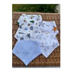 mugaSA - %100 Organik Pamuk-bebek Mama Önlüğü, Fular, Yakalık, 2 Katlı Muslin, 5'li Set (ERKEK BEBEK)