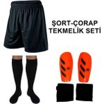 Mugesporgiyim Lüx Futbol Şort Çorap Tekmelik Seti - M - L - Siyah