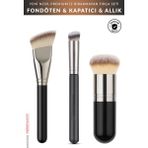 Muggio Trio 3'lü Premium Fondöten, Kapatıcı ve Allık Kabuki Makyaj Fırça Seti
