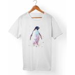Muggkuppa Penguen Baskılı Unisex-Erkek Beyaz T-Shirt