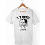 Muggkuppa Tesla Edison Unisex-Erkek Beyaz T-Shirt