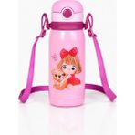 Muggle 450 ml Çelik Çocuk Matara Pipetli Askılı Su Matarası Termos - Pembe - 1