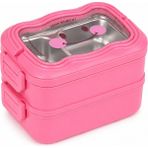Muggle Ms-30 Paslanmaz Çelik 2 Katlı Beslenme Kabı Bölmeli Sızdırmaz 1550 Ml. Lunch Box Yemek Saklama Kabı - Pembe