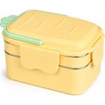 Muggle Ms-38 Paslanmaz Çelik 2 Katlı Beslenme Kabı Bölmeli Sızdırmaz 1300 Ml. Lunch Box Yemek Saklama Kabı - Sarı