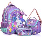 Muggle MU-5719 Unicorn Desenli Okul Çanta Seti 3'lü – Sırt Çantası, Beslenme Çantası ve Kalemlik