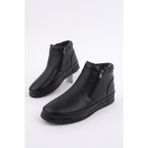 Muggo Andy Hakiki Deri Çift Fermuarlı Içi Kürklü Erkek Kışlık Bot - Siyah - 43