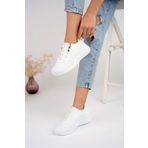 Muggo ASİA Garantili Kadın Ortopedik Günlük Bağcıklı Yandan Fermuarlı Rahat Sneaker Spor Ayakkabı BEYAZ - 40