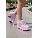 Muggo Flow Çocuk Işıklı Patenli Tekerlekli Sneaker Spor Ayakkabı - Pembe - 32