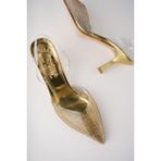 Muggo Juliet Altın Garantili Sivri Burun Parlak Taşlı Arkası Açık Şeffaf Bantlı Kadın Topuklu Ayakkabı