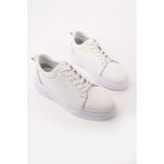 Muggo Leons Hakiki Deri Erkek Kalın Taban Bağcıklı Günlük Casual Sneaker - Beyaz