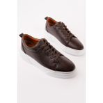 Muggo Leons Hakiki Deri Erkek Kalın Taban Bağcıklı Günlük Casual Sneaker - Kahverengi