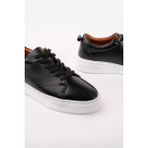 Muggo Leons Hakiki Deri Erkek Kalın Taban Bağcıklı Günlük Casual Sneaker - Siyah - Beyaz