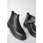 Muggo Minjae Siyah Hakiki Deri Fermuarlı İçi Kürklü Eva Taban Kışlık Erkek Bot