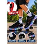 Muggo Sky Çocuk Işıklı Patenli Tekerlekli Sneaker Spor Ayakkabı - Siyah - Kırmızı - 33
