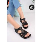 Muggo Soft Kadın Garantili Günlük Ortopedik Kaymaz Taban Comfort Rahat Sandalet Siyah