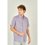 Mugi Erkek Desenli Tek Cepli Kısa Kollu %100 Pamuk Gömlek 3024 Mor - 2XL
