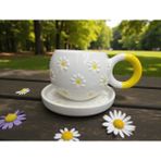 MugsandCups Seramik El Yapımı Çayır Papatya Desenli Çay/kahve Fincanı - 1 Adet - 175 ml