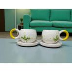 Mugsandcups Seramik El Yapımı Sarı Papatya Desenli Çay/kahve Fincanı 2'li Takım - 2 Adet