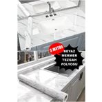 MUHEN 5Metre Beyaz Mermer Desenli Yapışkan Folyo Tezgah, Dolap, Duvar Kaplama 5Metre 60Cm