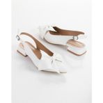 Muhhu Moda Günlük ,2 cm Topuklu ,fiyonklu, Arkası Açık, Tam Kalıp - Beyaz