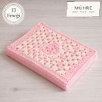 Mühre B5 19X26CM Kalp Detay Pembe Beyaz Amigurumi Örgü Kitap Kılıfı Organizer Ajanda Defter Kuran