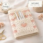Mühre Cepli Pembe Beyaz Desenli El Yapımı Amigurumi Örgü Kitap Kılıfı, Organizer, Ajanda, Defter Kılıfı