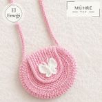 Mühre Pamuk Makrome Yuvarlak Şirin Çapraz Çanta Omuz Çantası El Emeği Amigurumi Kız Çocuk Çantası Hediyelik - Pembe