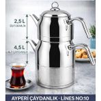 Muhtelif Lines Ayperi L-3040 Mega Boy Çaydanlık No:10 Paslanmaz Çelik Büyük Boy Çaydanlık Takımı 2.5 L + 4.5 L - Gri