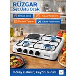 Muhtelif Rüzgar Set Üstü Ocak – 4 Gözlü (1 Taşlı) Beyaz