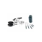 Muhteşem 4lü Fissler 4,5lt Glossy Düdüklü Tencere+buharda Pişirme Aparatı+fissler Cenit Pan 2'li Tava Seti - 24-28 Cm+karaca Proofcut Green 6 Parça Standlı Bıçak Seti Açık Gri
