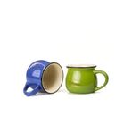 Mukko Home 2'Li Emaye Görünümlü Renkli Porselen Kupa Seti Good Morning Gold Yazılı 250 Ml,Mavi & Yeşil