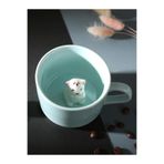 Mukko Home 3D Sevimli Panda Figürlü Porselen Kupa 230 Ml Mint Renk Kahve Çay Kupası,Turkuaz & Kedi