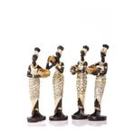 Mukko Home Dantel Dekorlu Afrikalı Kadın Biblo Seti - 4'Lü Dekoratif Figür Biblo,Krem Gold Siyah,15 X 15